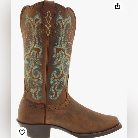 🤠Justin Durant Sorrel Apache/Turquoise Size 8 cowboy/cowgirl boot in GUC! - Picture 3 of 16